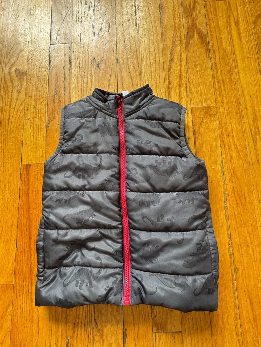 Kids Headquarters Gray Quilted Dino Vest with Red Zip